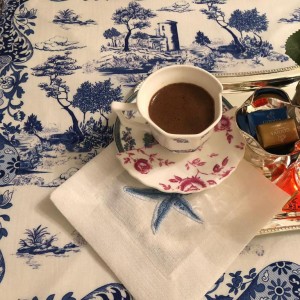 Mavi Beyaz Renkli Amerikan Servis Pivoine (%100 KETEN) Mavi Beyaz Renkli Amerikan Servis Pivoine (%100 KETEN)