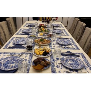 Mavi Beyaz Renkli Amerikan Servis Pivoine (%100 KETEN)