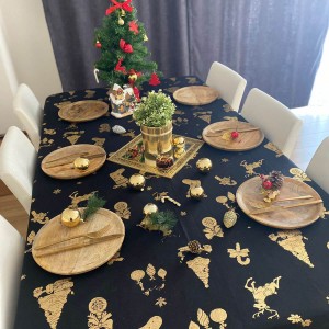 Pivoine Black Christmas Patterned Tablecloth (100% Linen)