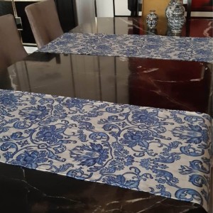 Mavi Renkli Runner Keten Pivoine (Tekli)