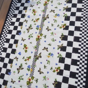 Kelebek Desenli Runner Dama Pivoine (%100 Keten)