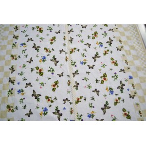 Kelebek Desenli Runner Dama Krem (%100 Keten)