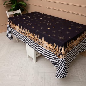 Yılbaşı Desenli Masa Örtüsü Siyah Sarı Pivoine  Yılbaşı Desenli Masa Örtüsü Siyah Sarı Pivoine