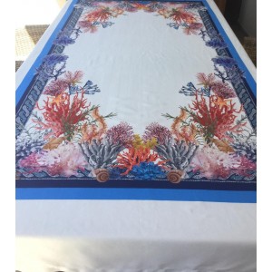 Pivoine Blue Coral Patterned Tablecloth